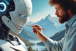 bob ross painting a robot